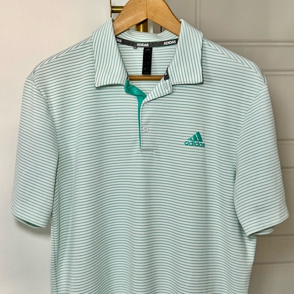 Men's Green White Stripe Golf Short Sleeve Performance Polo Size M Blokecore - Picture 2 of 11